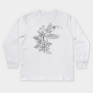 Contour Hummingbird with Orchids Kids Long Sleeve T-Shirt